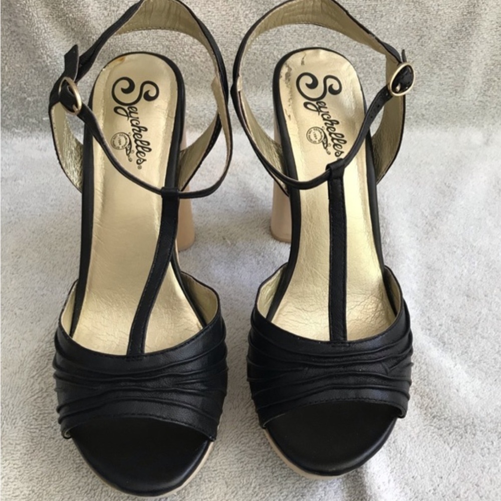 Seychelles Leather Sandals 5 inch Heels Size 8.5 Black Platform High Heel New - Picture 4 of 14